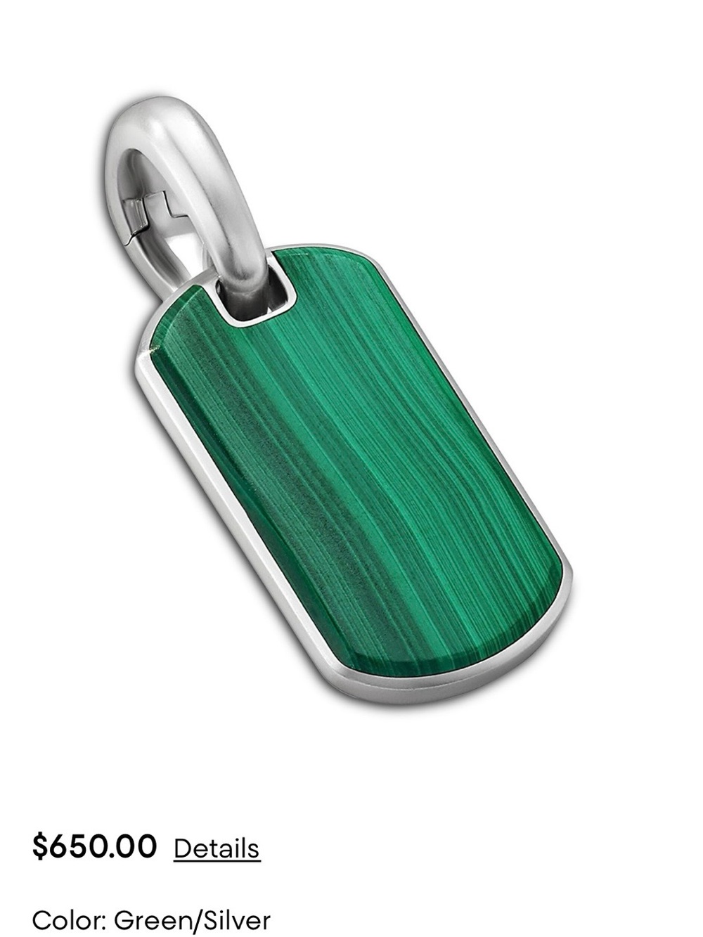 David Yurman Green-Tag Pendant in Silver